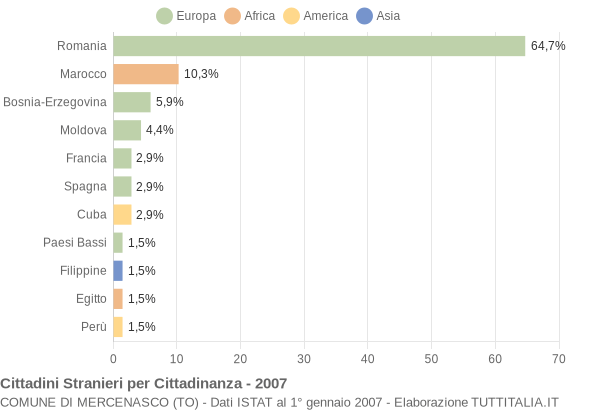 Grafico cittadinanza stranieri - Mercenasco 2007