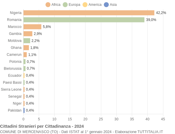 Grafico cittadinanza stranieri - Mercenasco 2024