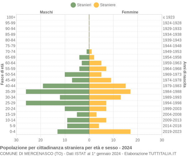 Grafico cittadini stranieri - Mercenasco 2024