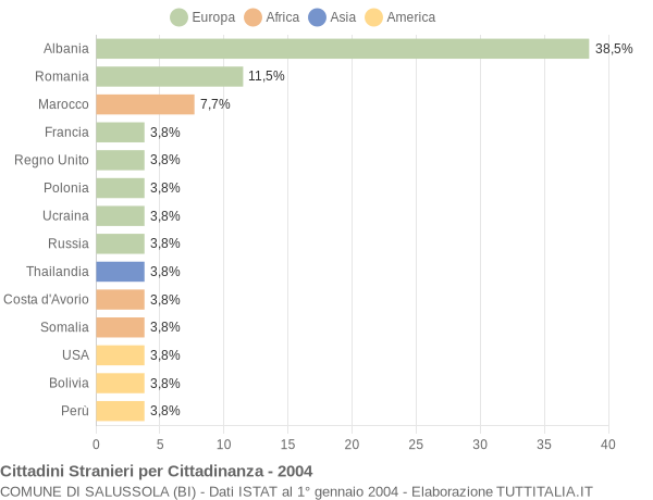 Grafico cittadinanza stranieri - Salussola 2004