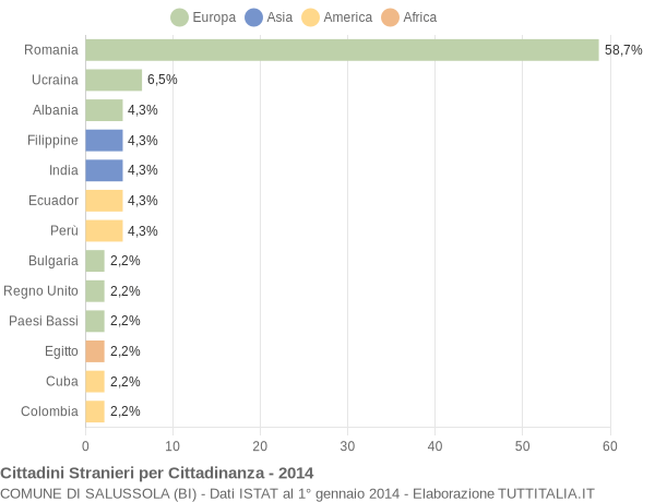 Grafico cittadinanza stranieri - Salussola 2014