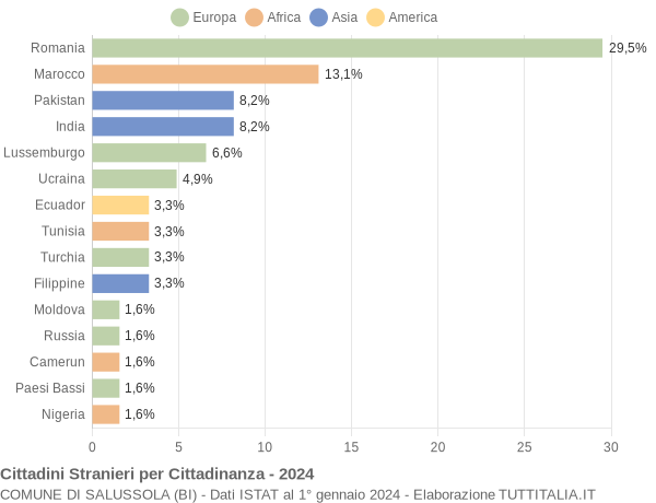 Grafico cittadinanza stranieri - Salussola 2024