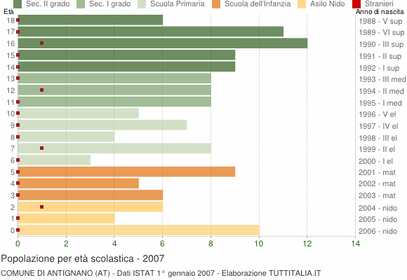 Grafico Popolazione in età scolastica - Antignano 2007