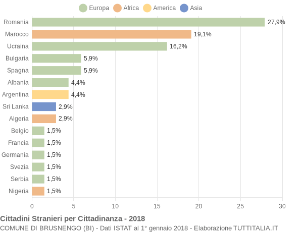 Grafico cittadinanza stranieri - Brusnengo 2018