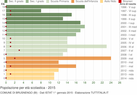 Grafico Popolazione in età scolastica - Brusnengo 2015