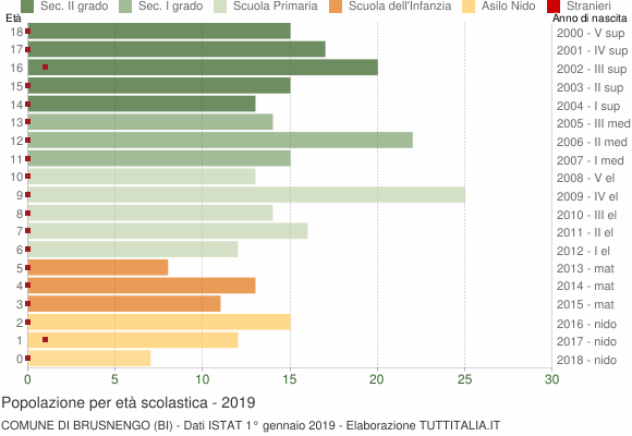 Grafico Popolazione in età scolastica - Brusnengo 2019