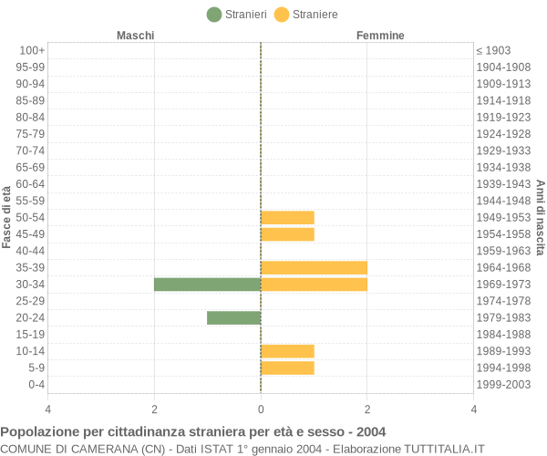 Grafico cittadini stranieri - Camerana 2004