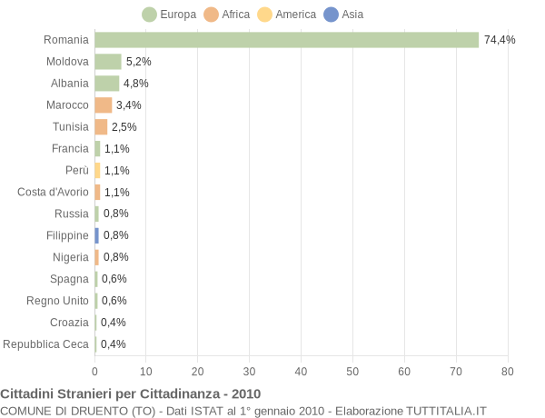 Grafico cittadinanza stranieri - Druento 2010