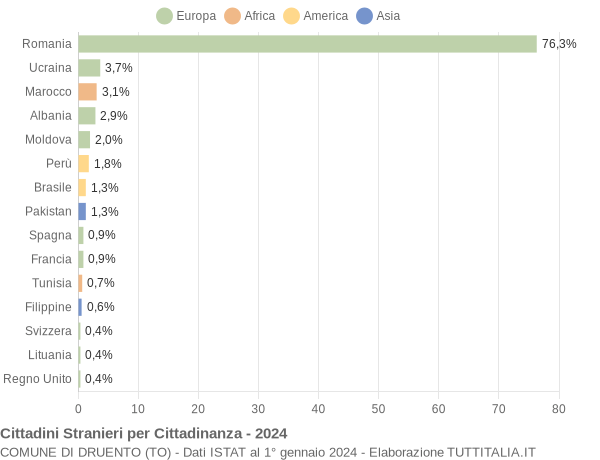 Grafico cittadinanza stranieri - Druento 2024