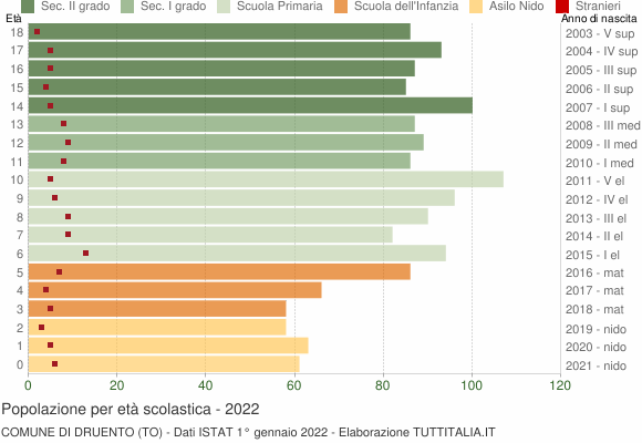 Grafico Popolazione in età scolastica - Druento 2022