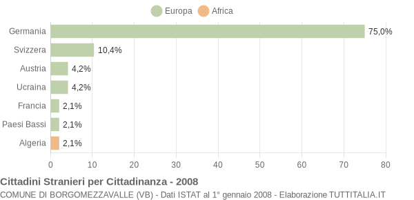 Grafico cittadinanza stranieri - Borgomezzavalle 2008