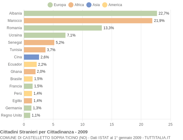 Grafico cittadinanza stranieri - Castelletto sopra Ticino 2009