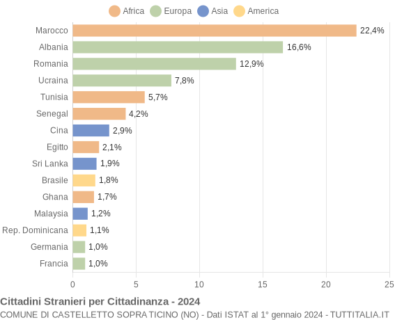 Grafico cittadinanza stranieri - Castelletto sopra Ticino 2024