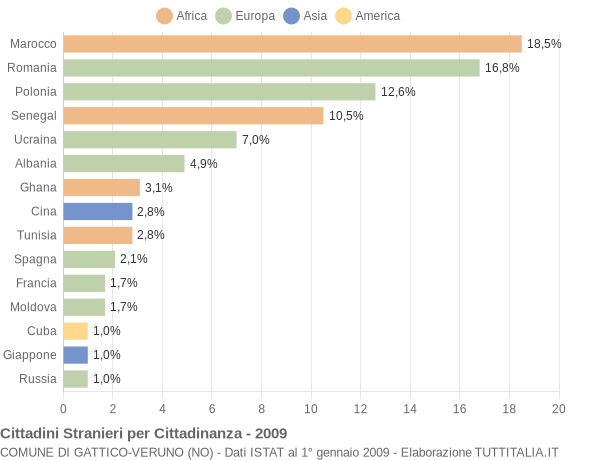 Grafico cittadinanza stranieri - Gattico-Veruno 2009