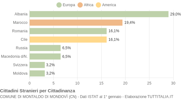 Grafico cittadinanza stranieri - Montaldo di Mondovì 2007
