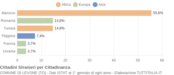 Grafico cittadinanza stranieri - Levone 2005