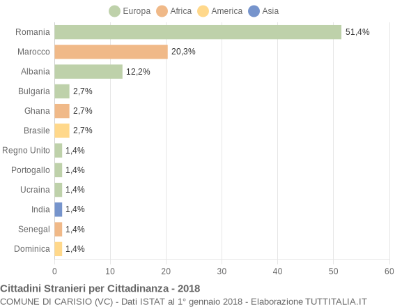 Grafico cittadinanza stranieri - Carisio 2018