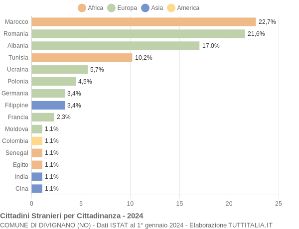 Grafico cittadinanza stranieri - Divignano 2024