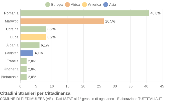 Grafico cittadinanza stranieri - Piedimulera 2006