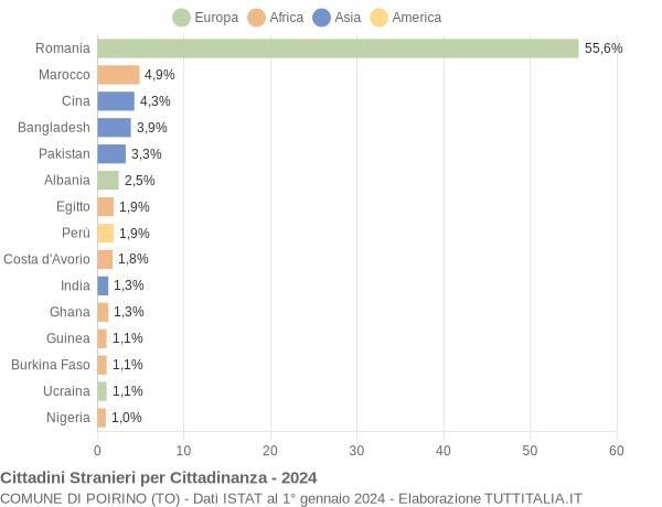 Grafico cittadinanza stranieri - Poirino 2024