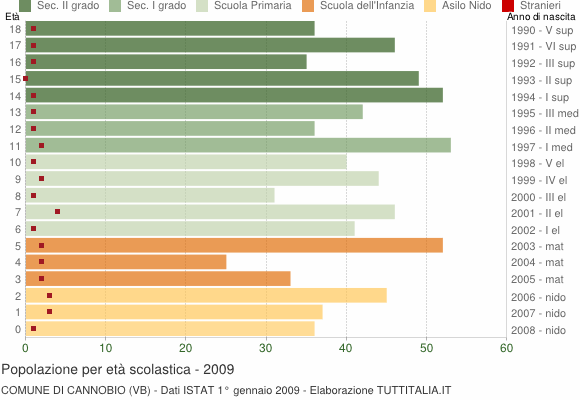 Grafico Popolazione in età scolastica - Cannobio 2009