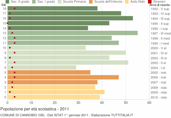 Grafico Popolazione in età scolastica - Cannobio 2011