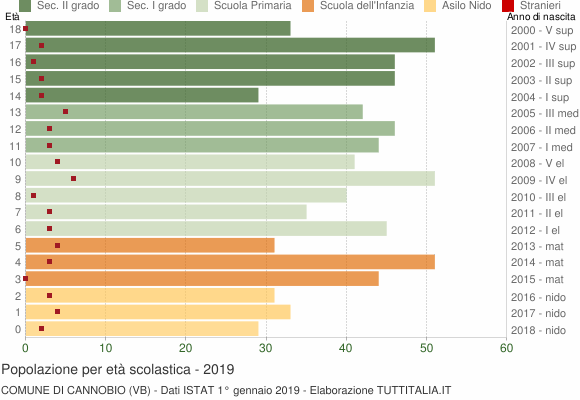 Grafico Popolazione in età scolastica - Cannobio 2019
