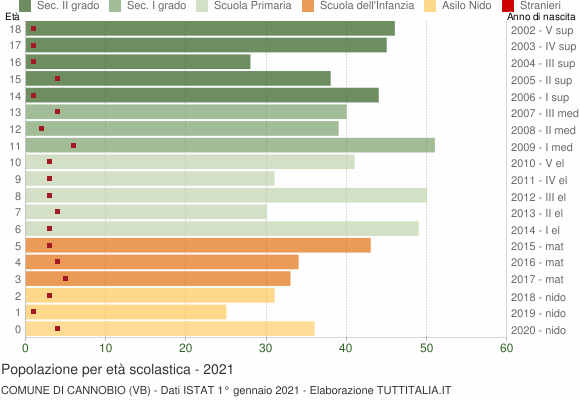 Grafico Popolazione in età scolastica - Cannobio 2021