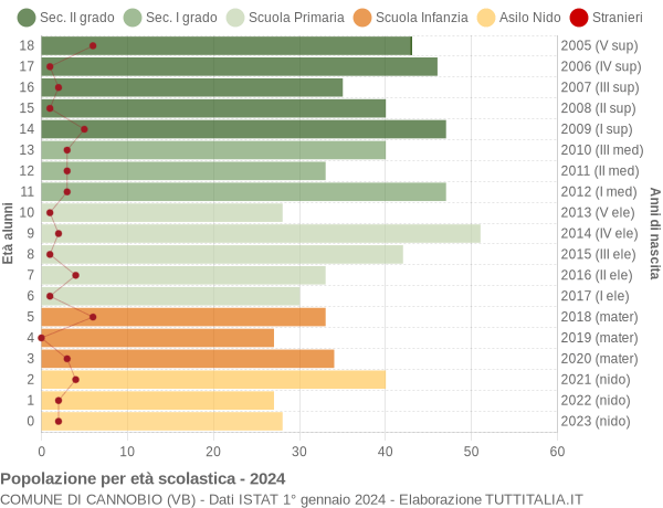 Grafico Popolazione in età scolastica - Cannobio 2024