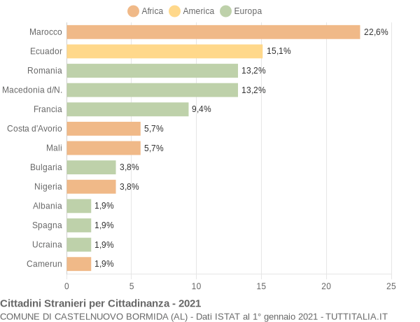 Grafico cittadinanza stranieri - Castelnuovo Bormida 2021