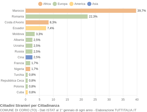 Grafico cittadinanza stranieri - Corio 2005