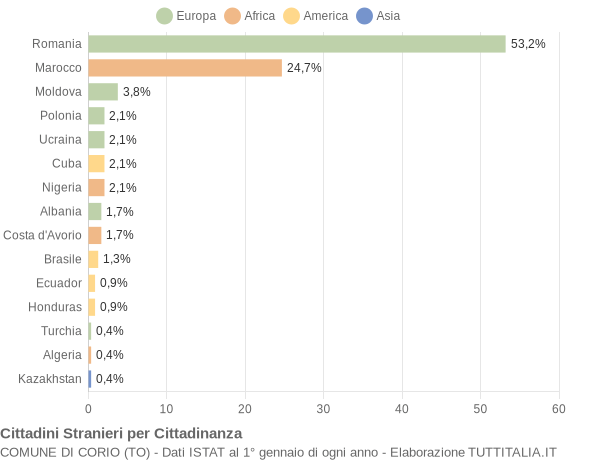 Grafico cittadinanza stranieri - Corio 2014