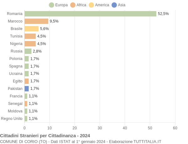 Grafico cittadinanza stranieri - Corio 2024