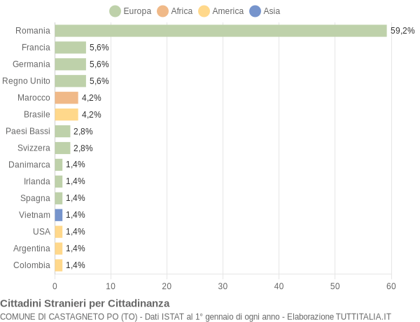 Grafico cittadinanza stranieri - Castagneto Po 2008