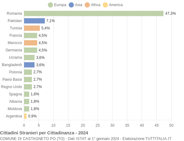 Grafico cittadinanza stranieri - Castagneto Po 2024