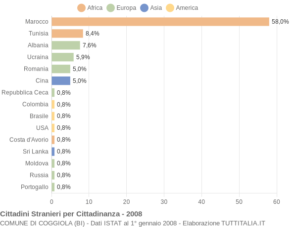 Grafico cittadinanza stranieri - Coggiola 2008