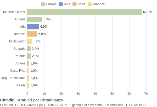 Grafico cittadinanza stranieri - Occimiano 2004