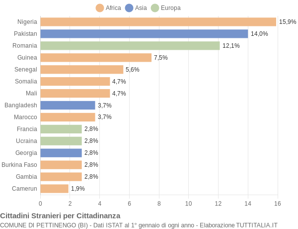 Grafico cittadinanza stranieri - Pettinengo 2018