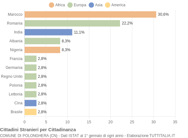 Grafico cittadinanza stranieri - Polonghera 2004