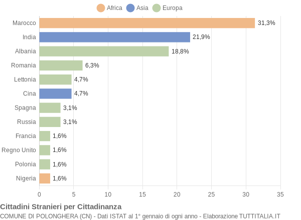 Grafico cittadinanza stranieri - Polonghera 2007