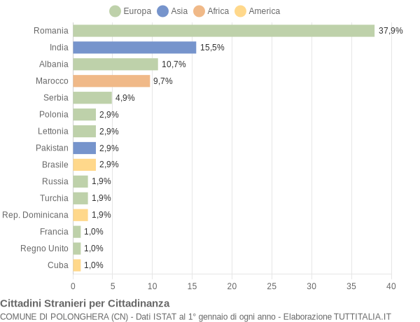 Grafico cittadinanza stranieri - Polonghera 2016