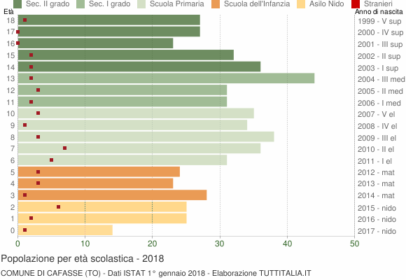Grafico Popolazione in età scolastica - Cafasse 2018