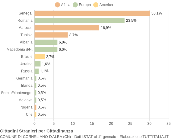 Grafico cittadinanza stranieri - Corneliano d'Alba 2007