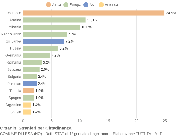 Grafico cittadinanza stranieri - Lesa 2019