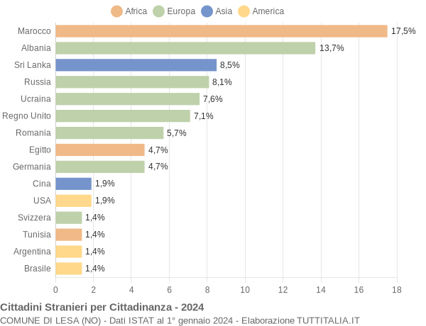 Grafico cittadinanza stranieri - Lesa 2024