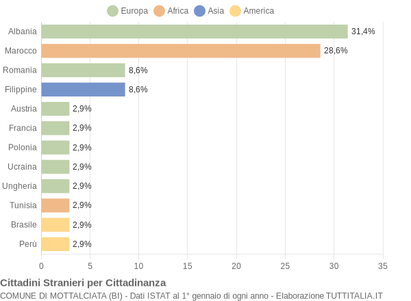 Grafico cittadinanza stranieri - Mottalciata 2004