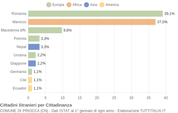 Grafico cittadinanza stranieri - Priocca 2009