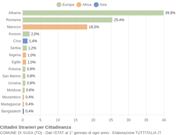 Grafico cittadinanza stranieri - Susa 2018