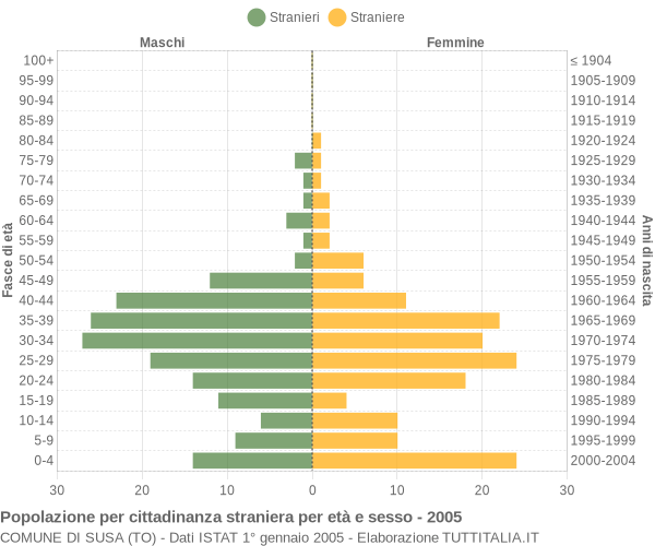 Grafico cittadini stranieri - Susa 2005