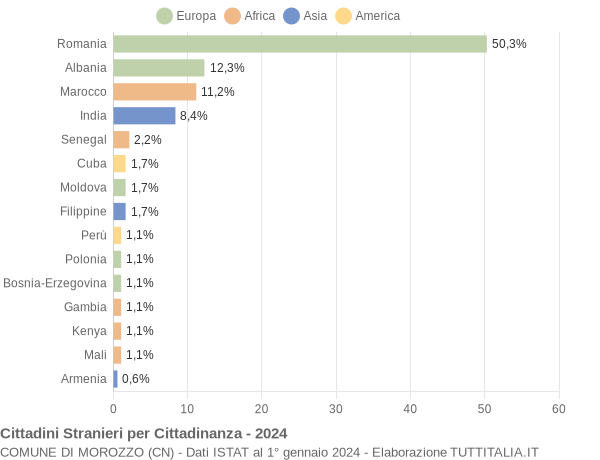 Grafico cittadinanza stranieri - Morozzo 2024